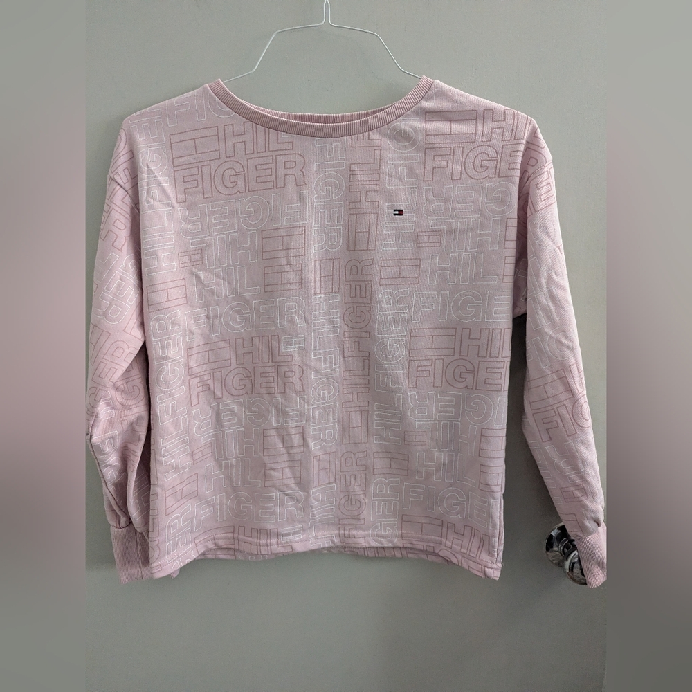 Tommy Hilfiger Pink All-Over Logo Print Popover Sweatshirt Big Kids XL Size 16